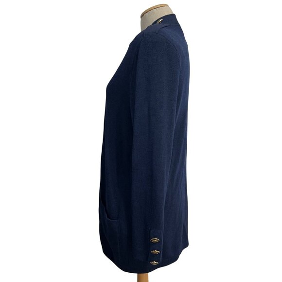 St. John  Womens Sz Basics Navy Open Front Cardigan Sweater W/ Gold Button - Picture 3 of 10
